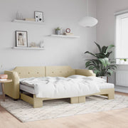 Slaapbank met onderschuifbed 90x200 cm crème stof