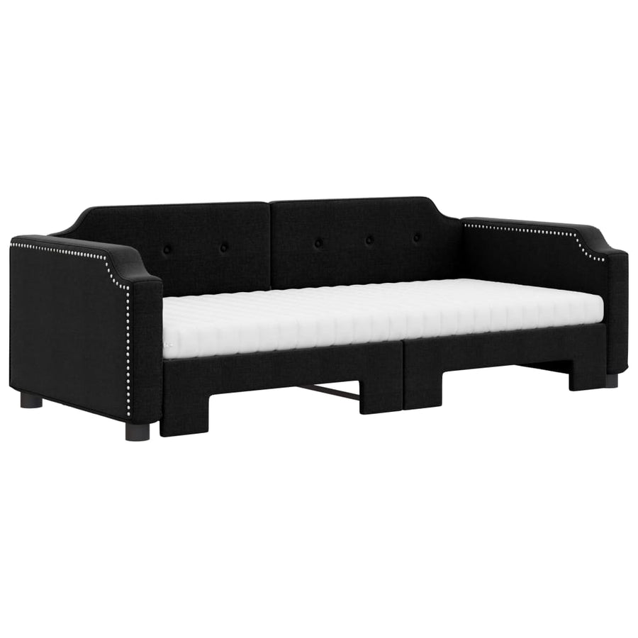 Slaapbank Sen Stof 100 x 200 cm Zwart met onderschuifbed en matras