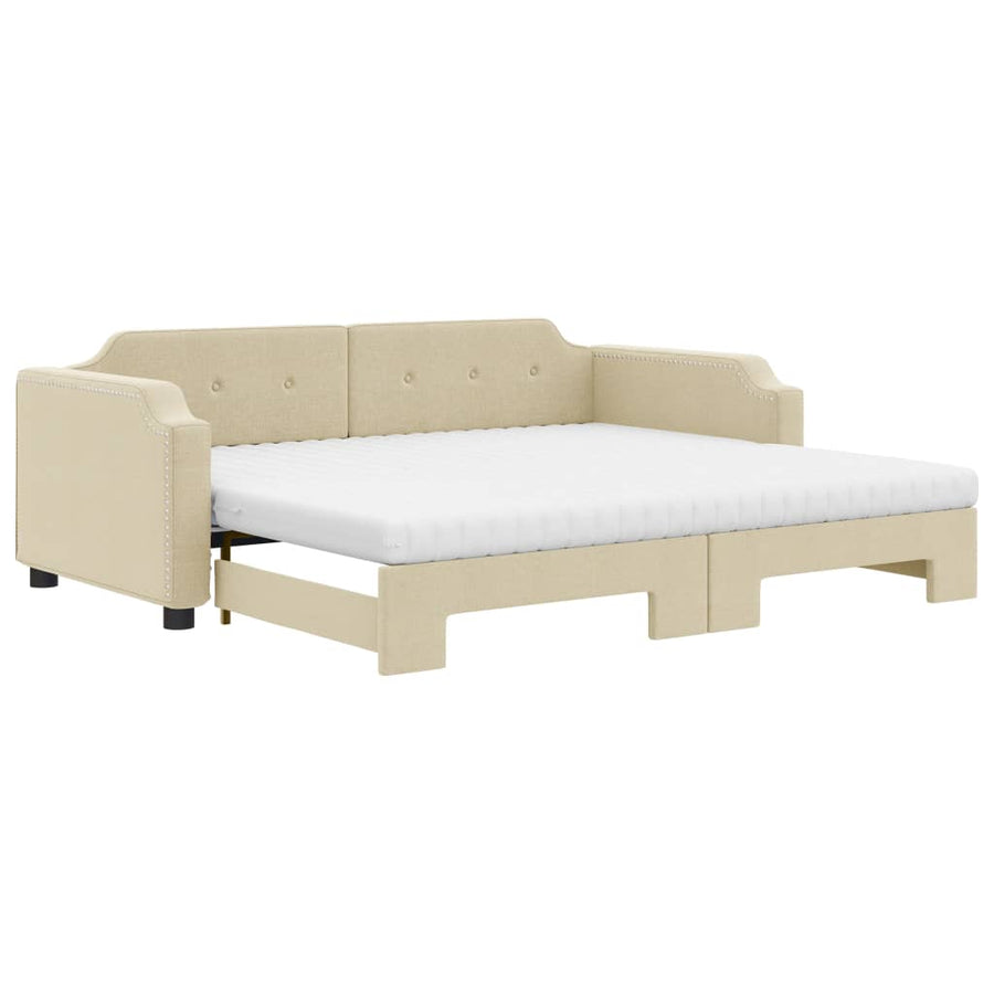 Slaapbank Sen Stof 100 x 200 cm Crème met onderschuifbed en matras