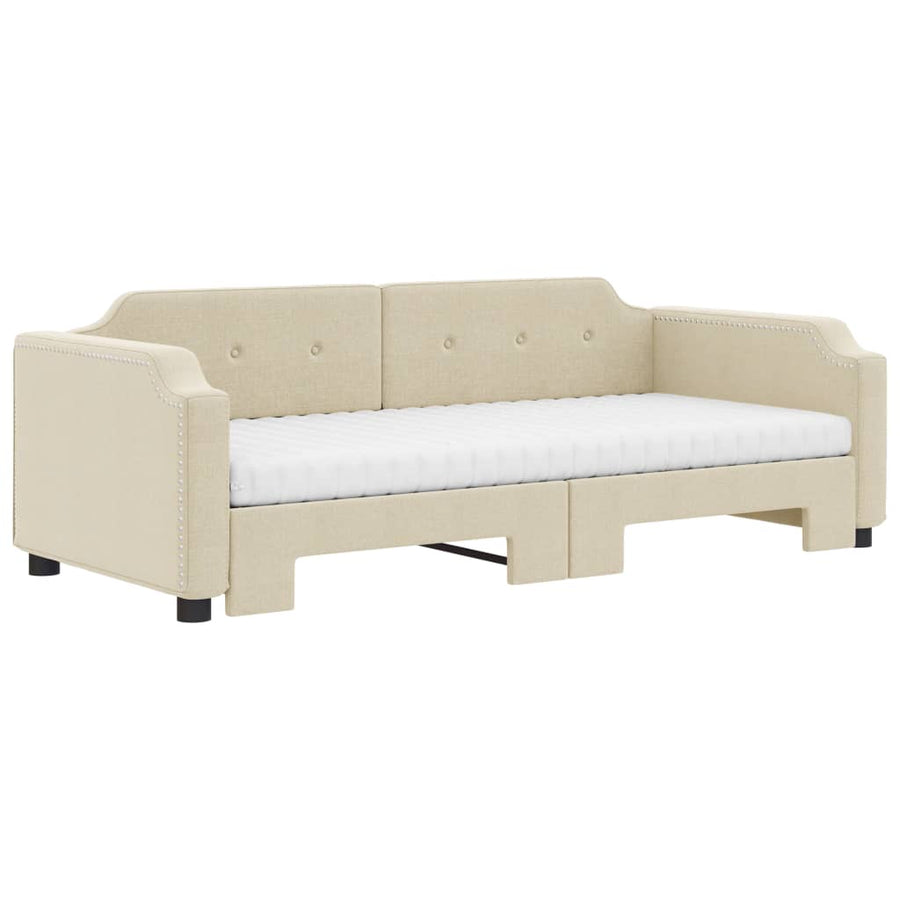 Slaapbank Sen Stof 100 x 200 cm Crème met onderschuifbed en matras