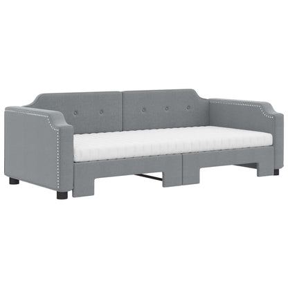 Slaapbank Onderschuifbed En Matrassen Stof Lichtgrijs 90 x 190 cm met onderschuifbed en matras