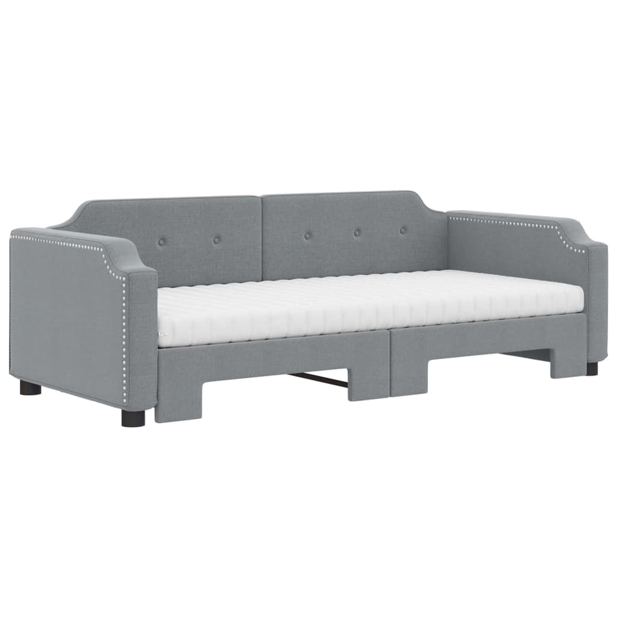 Slaapbank Onderschuifbed En Matrassen Stof Lichtgrijs 90 x 190 cm met onderschuifbed en matras