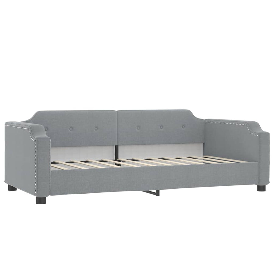 Slaapbank Onderschuifbed En Matrassen Stof Lichtgrijs 90 x 190 cm met onderschuifbed en matras
