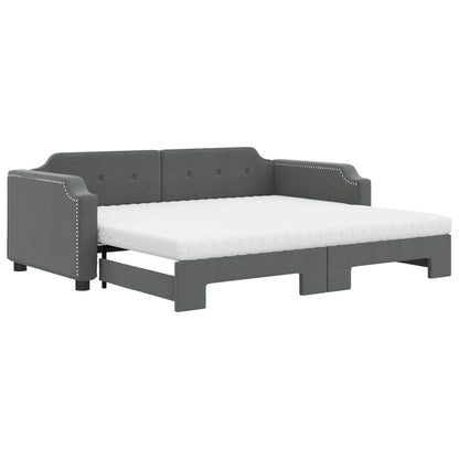 Slaapbank Onderschuifbed Matrassen Stof Donkergroen 90 x 190 cm Donkergrijs met onderschuifbed en matras