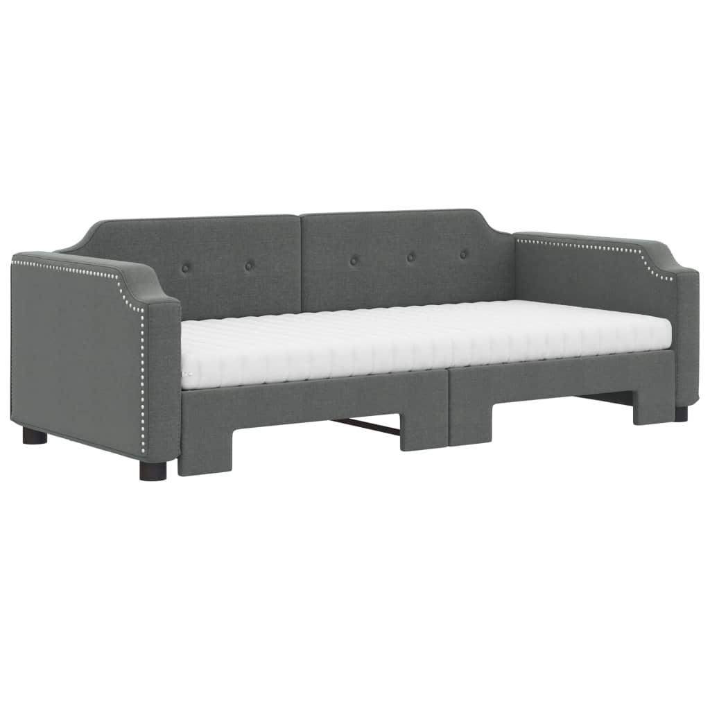 Slaapbank Onderschuifbed Matrassen Stof Donkergroen 90 x 190 cm Donkergrijs met onderschuifbed en matras