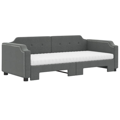 Slaapbank Onderschuifbed Matrassen Stof Donkergroen 90 x 190 cm Donkergrijs met onderschuifbed en matras