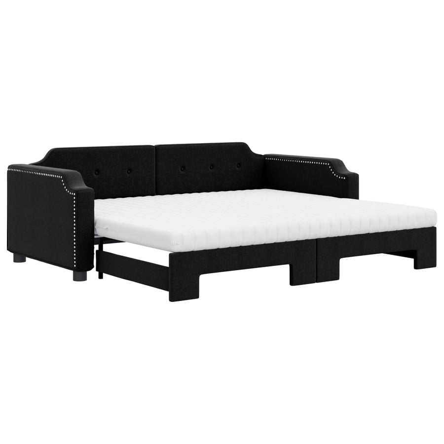 Slaapbank Sen Stof 90 x 190 cm Zwart met onderschuifbed en matras