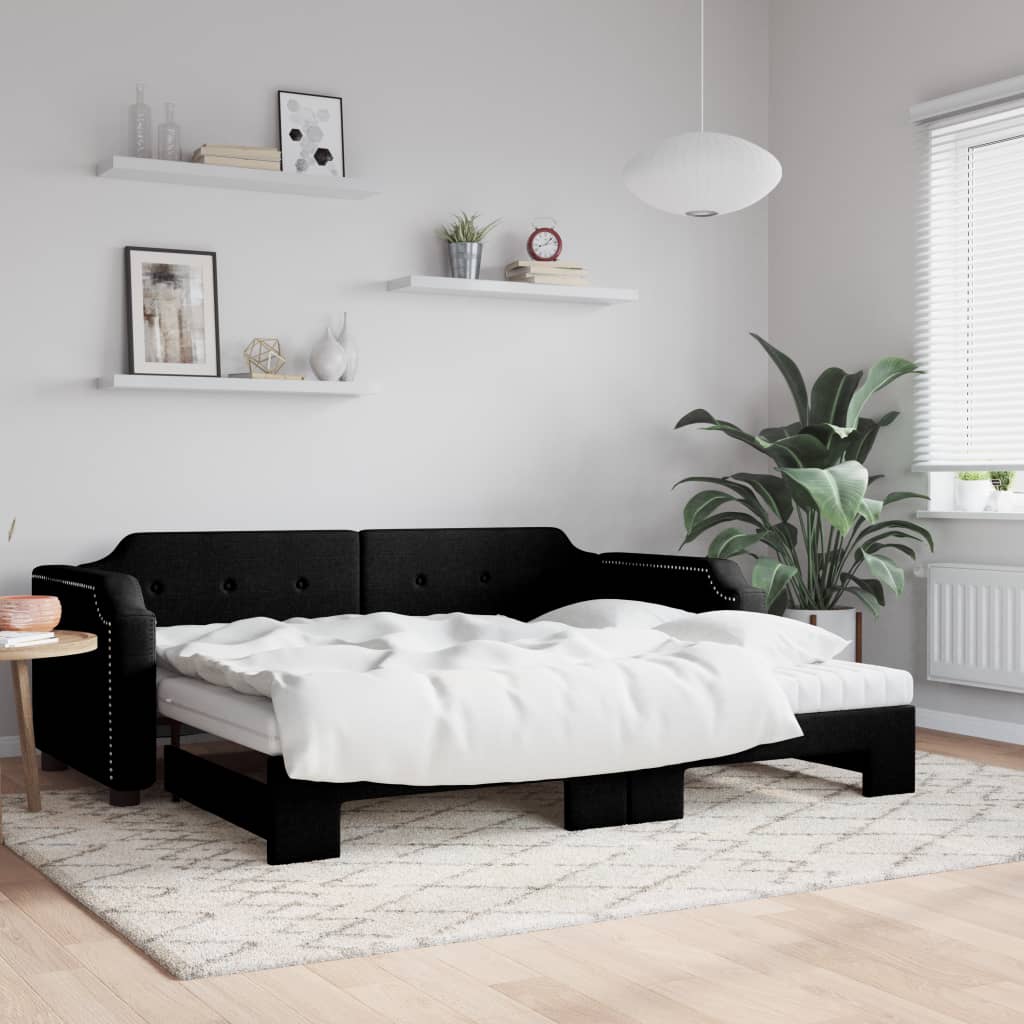 Slaapbank Sen Stof 90 x 190 cm Zwart met onderschuifbed en matras