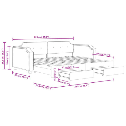 Slaapbank S Stof 80 x 200 cm Lichtgrijs met onderschuifbed en lade
