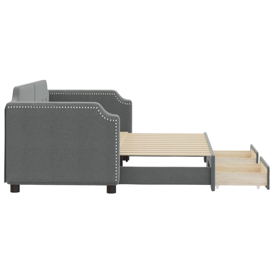 Slaapbank Onderschuifbed En Lades Stof Donkergrijs 80 x 200 cm met onderschuifbed en lade