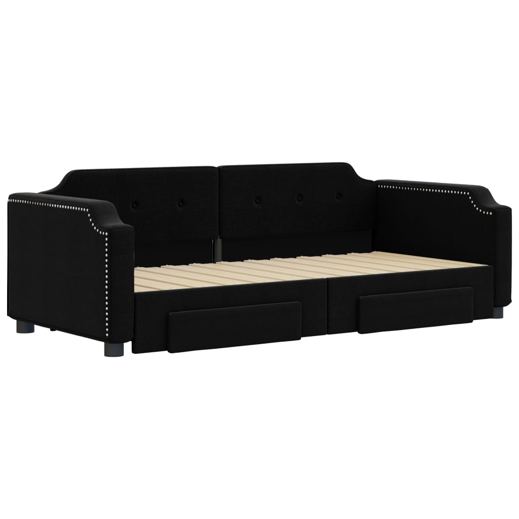 Slaapbank S Stof 80 x 200 cm Zwart met onderschuifbed en lade