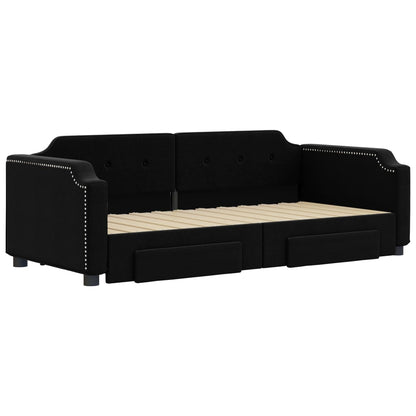 Slaapbank S Stof 80 x 200 cm Zwart met onderschuifbed en lade