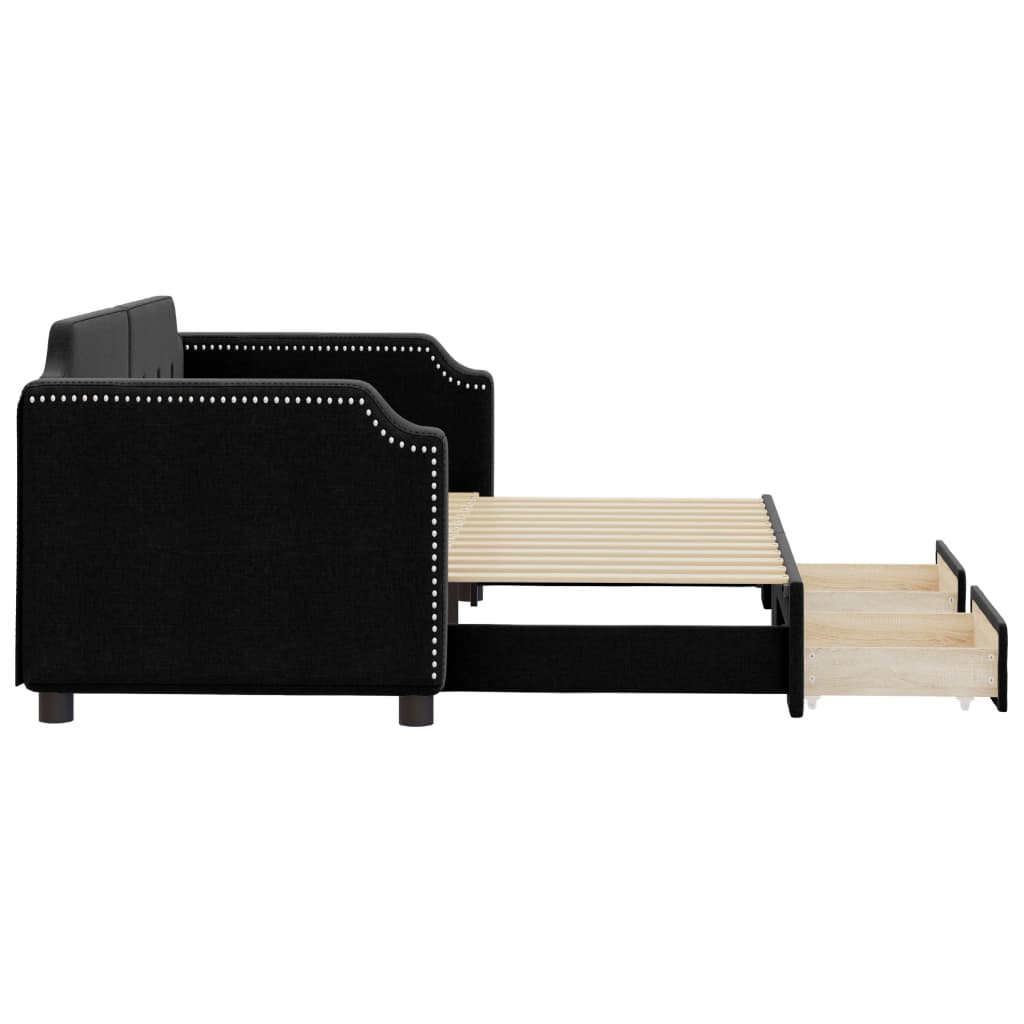 Slaapbank S Stof 80 x 200 cm Zwart met onderschuifbed en lade