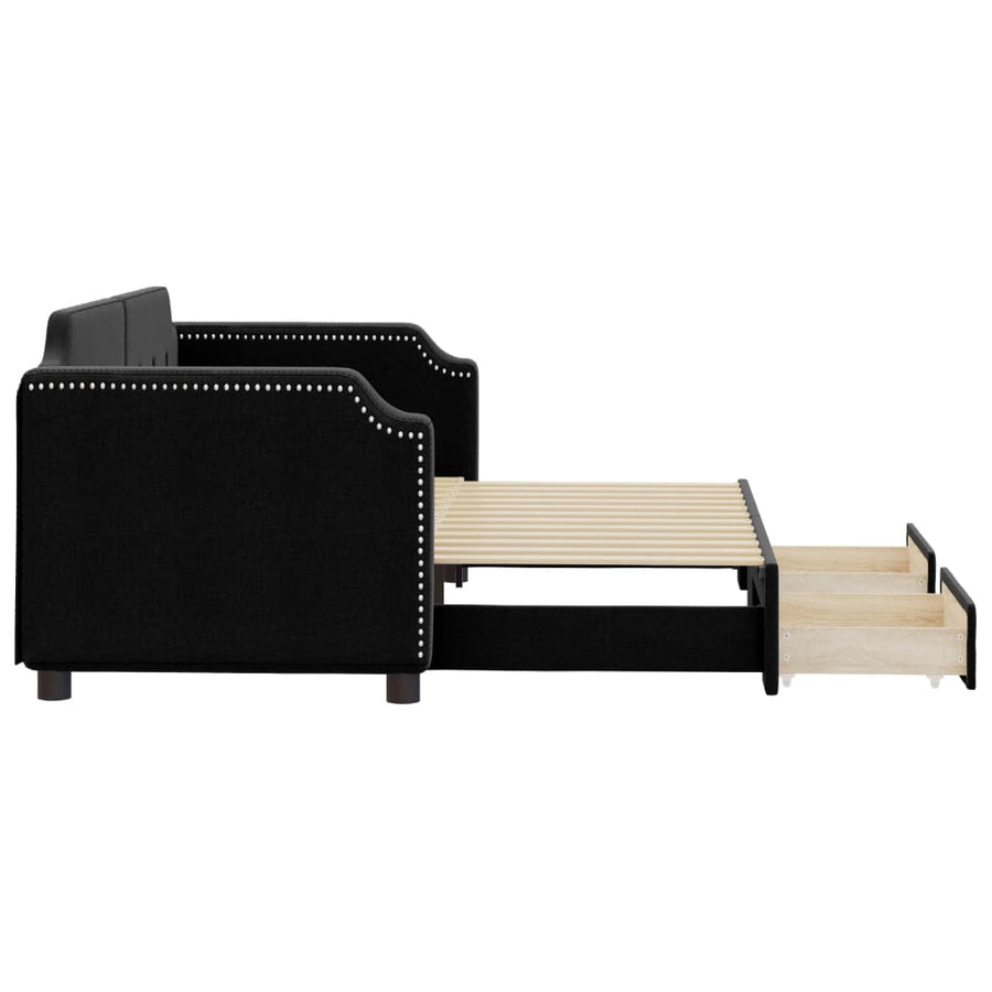 Slaapbank S Stof 80 x 200 cm Zwart met onderschuifbed en lade