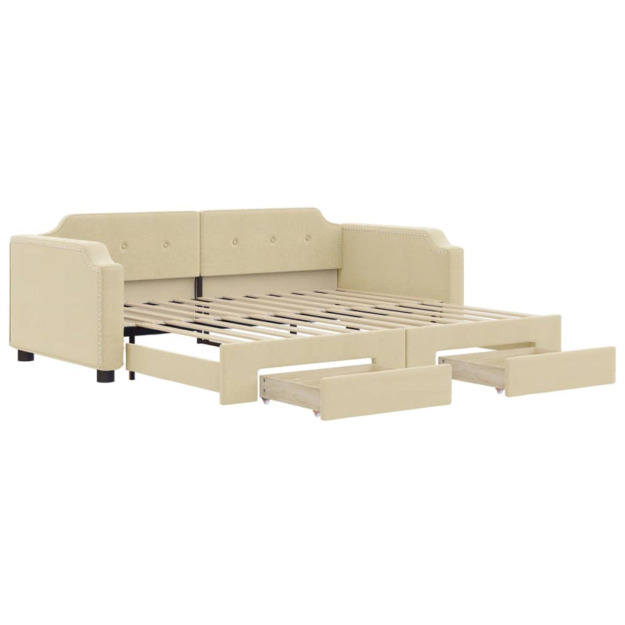 Slaapbank S Stof Kleur 80 x 200 cm Crème met onderschuifbed en lade