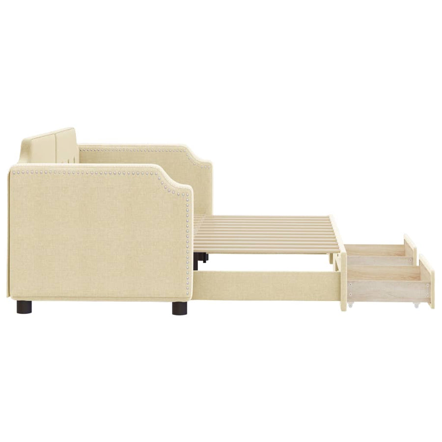 Slaapbank S Stof Kleur 80 x 200 cm Crème met onderschuifbed en lade