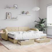 Slaapbank onderschuifbed lades 80x200 cm stof crème