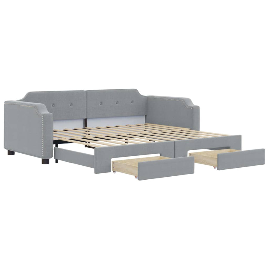 Slaapbank S Stof 90 x 200 cm Lichtgrijs met onderschuifbed en lade