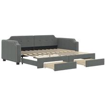 Slaapbank Onderschuifbed En Lades Stof 90 x 200 cm Donkergrijs met onderschuifbed en lade