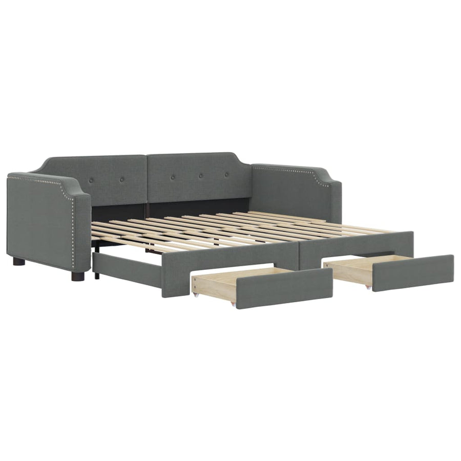 Slaapbank Onderschuifbed En Lades Stof 90 x 200 cm Donkergrijs met onderschuifbed en lade