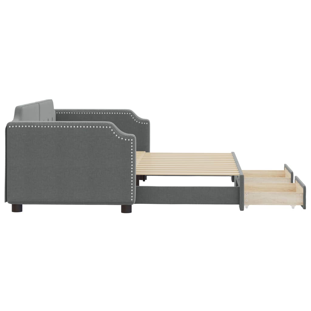 Slaapbank Onderschuifbed En Lades Stof 90 x 200 cm Donkergrijs met onderschuifbed en lade