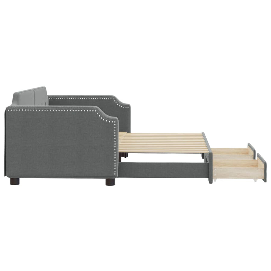 Slaapbank Onderschuifbed En Lades Stof 90 x 200 cm Donkergrijs met onderschuifbed en lade