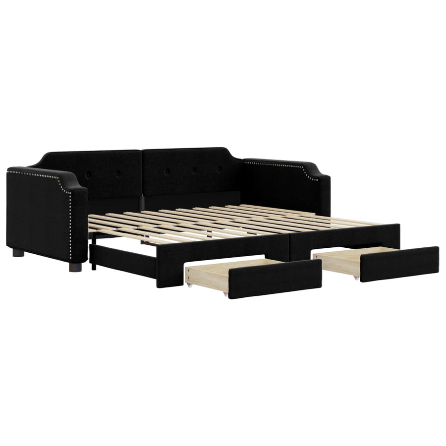 Slaapbank S Stof 90 x 200 cm Zwart met onderschuifbed en lade
