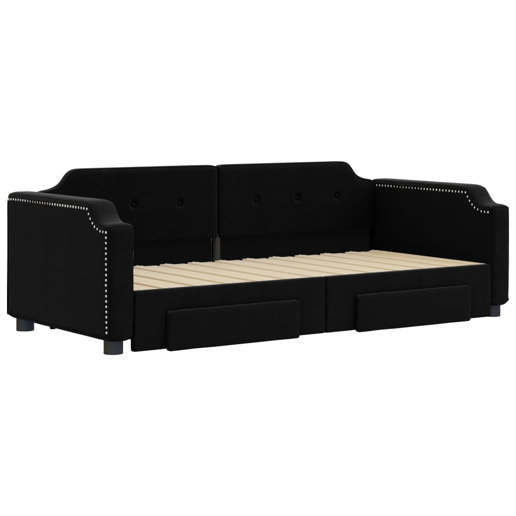 Slaapbank S Stof 90 x 200 cm Zwart met onderschuifbed en lade