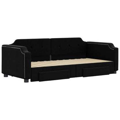 Slaapbank S Stof 90 x 200 cm Zwart met onderschuifbed en lade