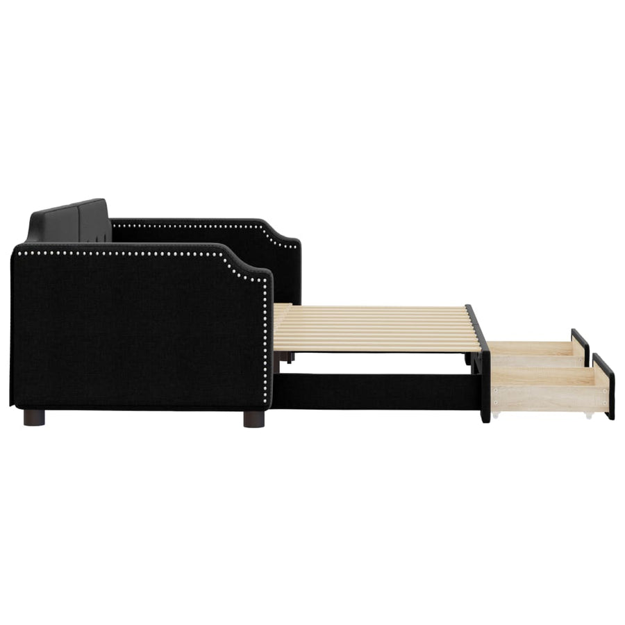 Slaapbank S Stof 90 x 200 cm Zwart met onderschuifbed en lade