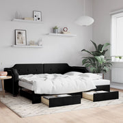 Slaapbank met onderschuifbed en lades 90x200 cm zwart