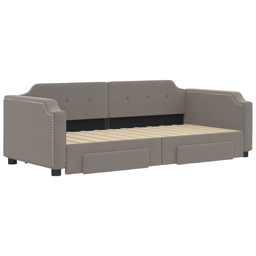 Slaapbank Met Onderschuifbed En Lades 90X200 Cm Stof Taupe Taupe 90 x 200 cm
