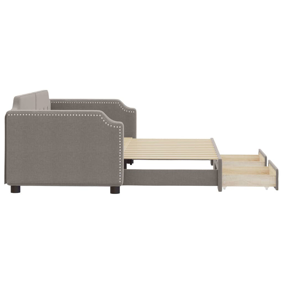 Slaapbank Met Onderschuifbed En Lades 90X200 Cm Stof Taupe Taupe 90 x 200 cm