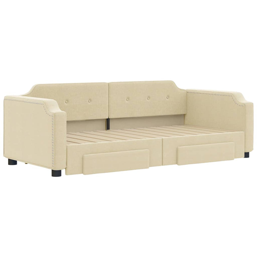 Slaapbank S Stof Kleur Crème 90 x 200 cm met onderschuifbed en lade