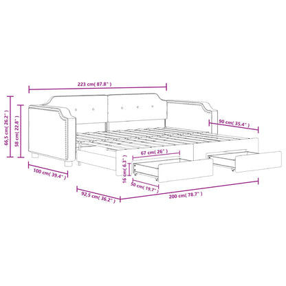 Slaapbank S Stof Kleur Crème 90 x 200 cm met onderschuifbed en lade