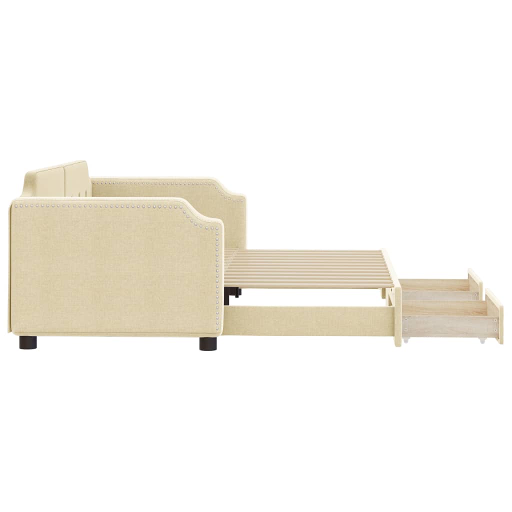 Slaapbank S Stof Kleur Crème 90 x 200 cm met onderschuifbed en lade