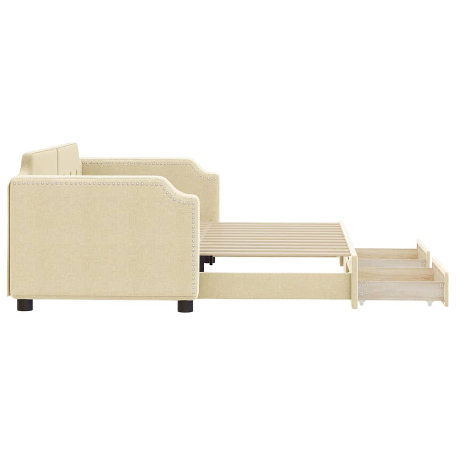 Slaapbank S Stof Kleur Crème 90 x 200 cm met onderschuifbed en lade