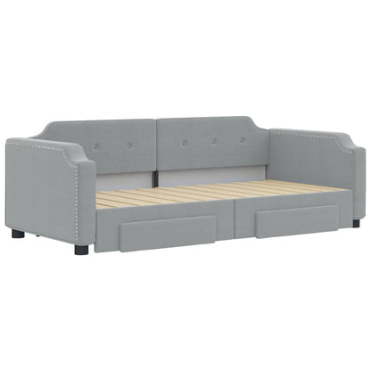 Slaapbank Onderschuifbed En Lades Stof 100 x 200 cm Lichtgrijs met onderschuifbed en lade