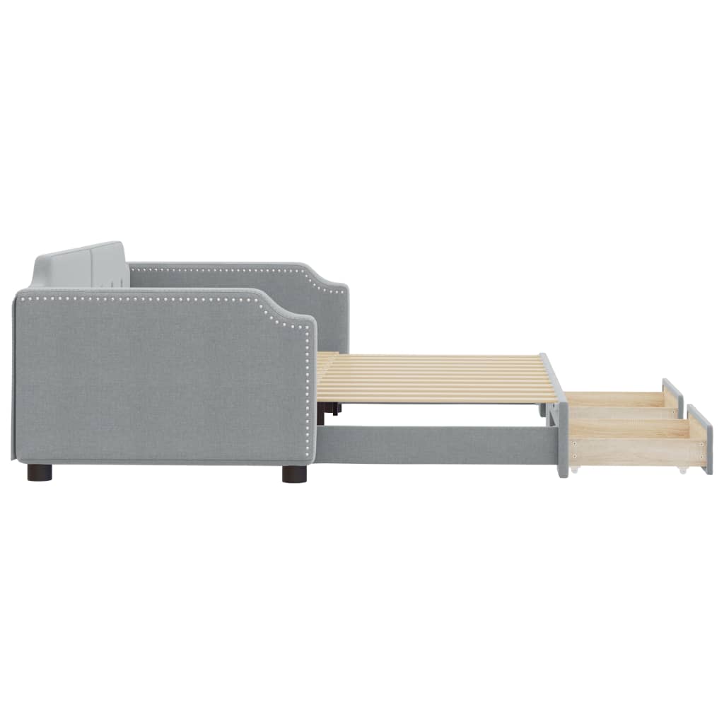 Slaapbank Onderschuifbed En Lades Stof 100 x 200 cm Lichtgrijs met onderschuifbed en lade