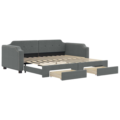 Slaapbank Onderschuifbed En Lades Stof 100 x 200 cm Donkergrijs met onderschuifbed en lade