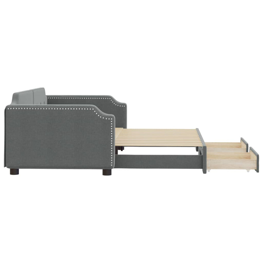 Slaapbank Onderschuifbed En Lades Stof 100 x 200 cm Donkergrijs met onderschuifbed en lade