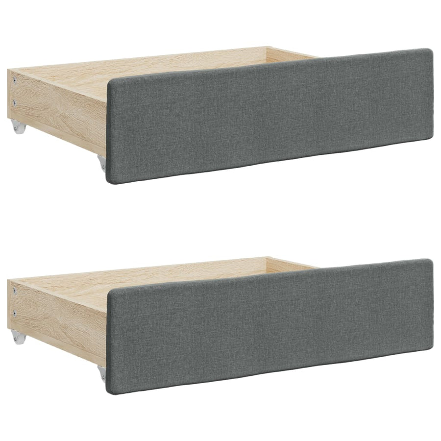 Slaapbank Onderschuifbed En Lades Stof 100 x 200 cm Donkergrijs met onderschuifbed en lade