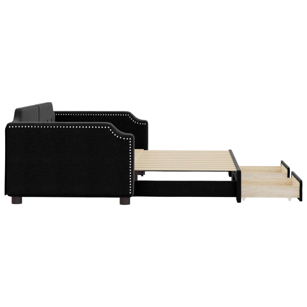 Slaapbank met onderschuifbed en lades 100x200 cm stof zwart 100 x 200 cm Zwart