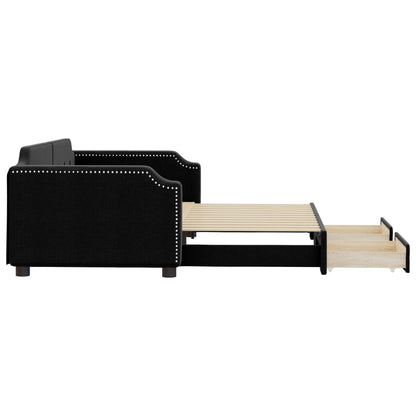 Slaapbank met onderschuifbed en lades 100x200 cm stof zwart 100 x 200 cm Zwart