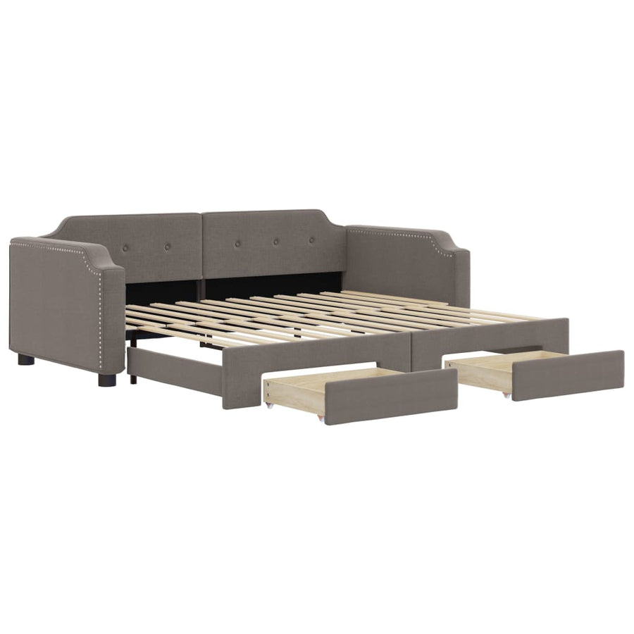 Slaapbank S Stof 100 x 200 cm Taupe met onderschuifbed en lade