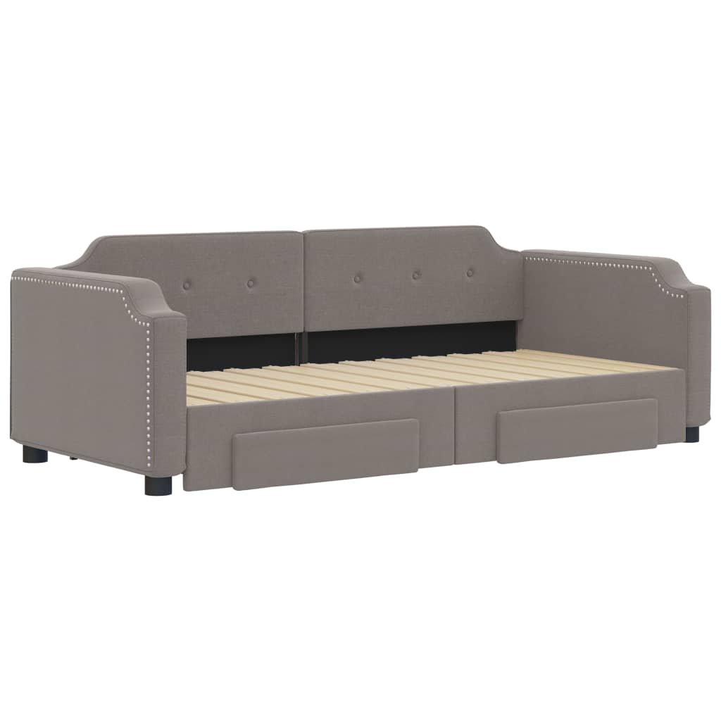 Slaapbank S Stof 100 x 200 cm Taupe met onderschuifbed en lade