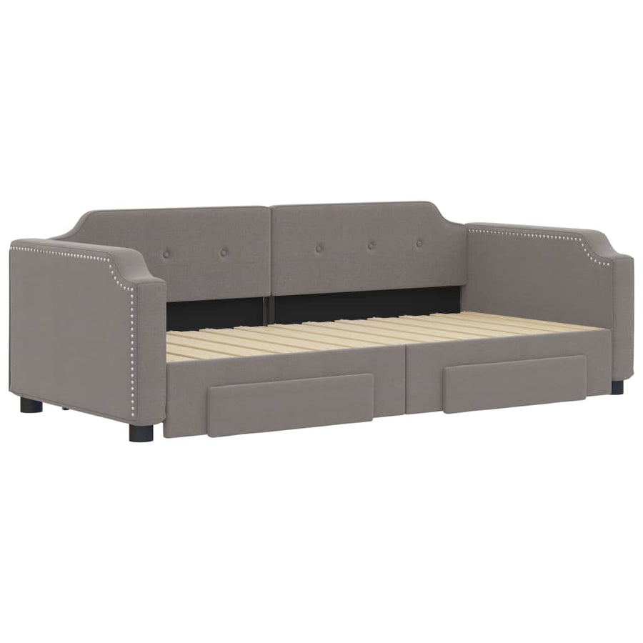Slaapbank S Stof 100 x 200 cm Taupe met onderschuifbed en lade