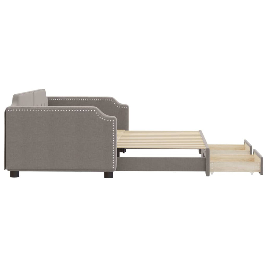 Slaapbank S Stof 100 x 200 cm Taupe met onderschuifbed en lade