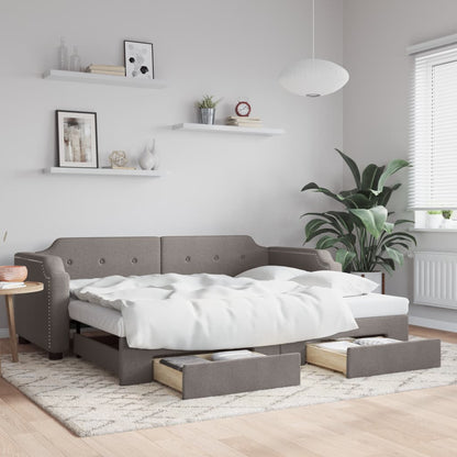 Slaapbank S Stof 100 x 200 cm Taupe met onderschuifbed en lade