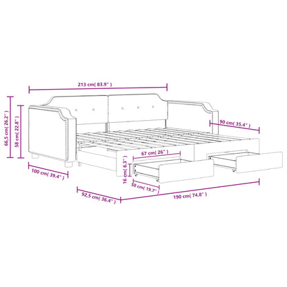 Slaapbank S Stof Lichtgrijs 90 x 190 cm met onderschuifbed en lade